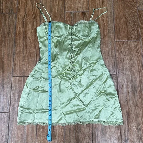 Meshki Light Green Satin Mini Dress - Picture 4 of 8